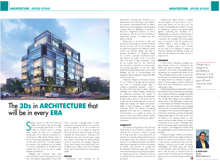 The 3Ds in ARCHITECTURE that will be in every ERA (page no: 89)