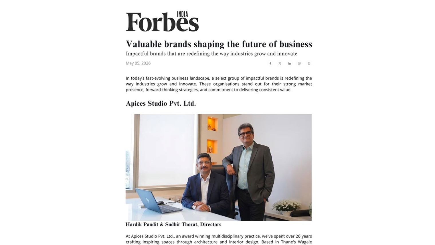 Proud to be featured in Forbes India among the brands shaping the future of business.